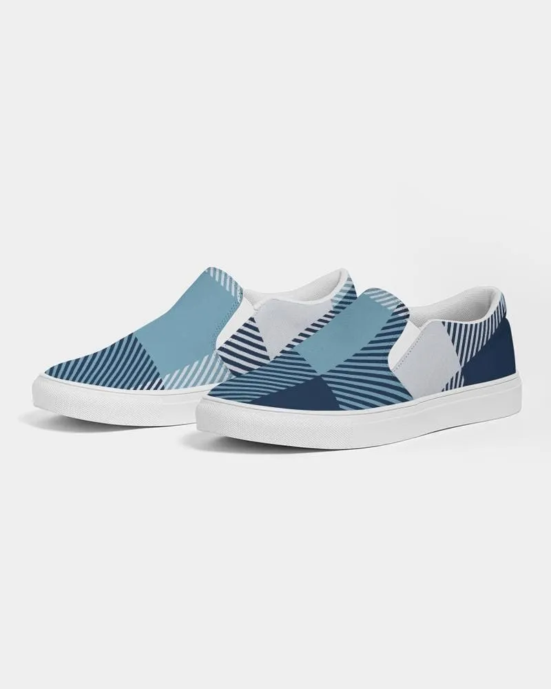 Mens Sneakers - Blue Plaid Low Top Slip-on Canvas Sports Shoes - Pzq475 by inQue.Style