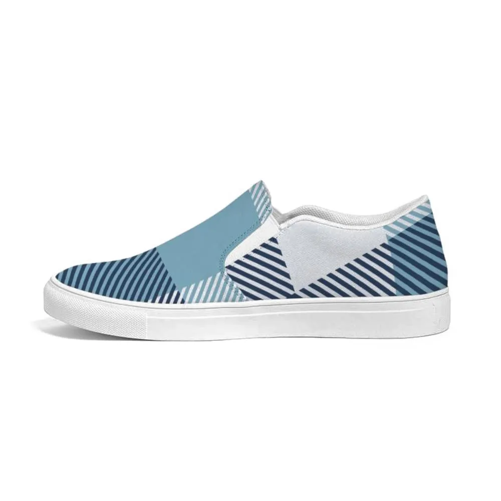 Mens Sneakers - Blue Plaid Low Top Slip-on Canvas Sports Shoes - Pzq475 by inQue.Style