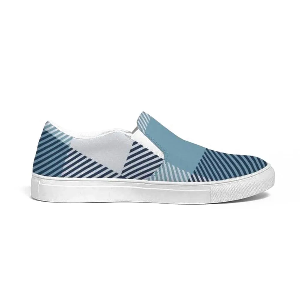 Mens Sneakers - Blue Plaid Low Top Slip-on Canvas Sports Shoes - Pzq475 by inQue.Style