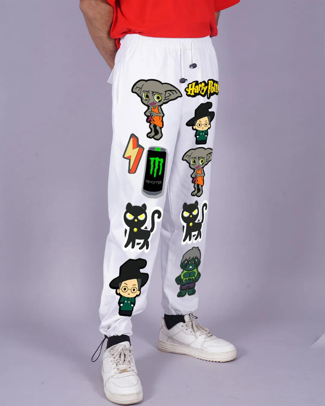 Men's White Cargo Pants with Harry Potter Twist