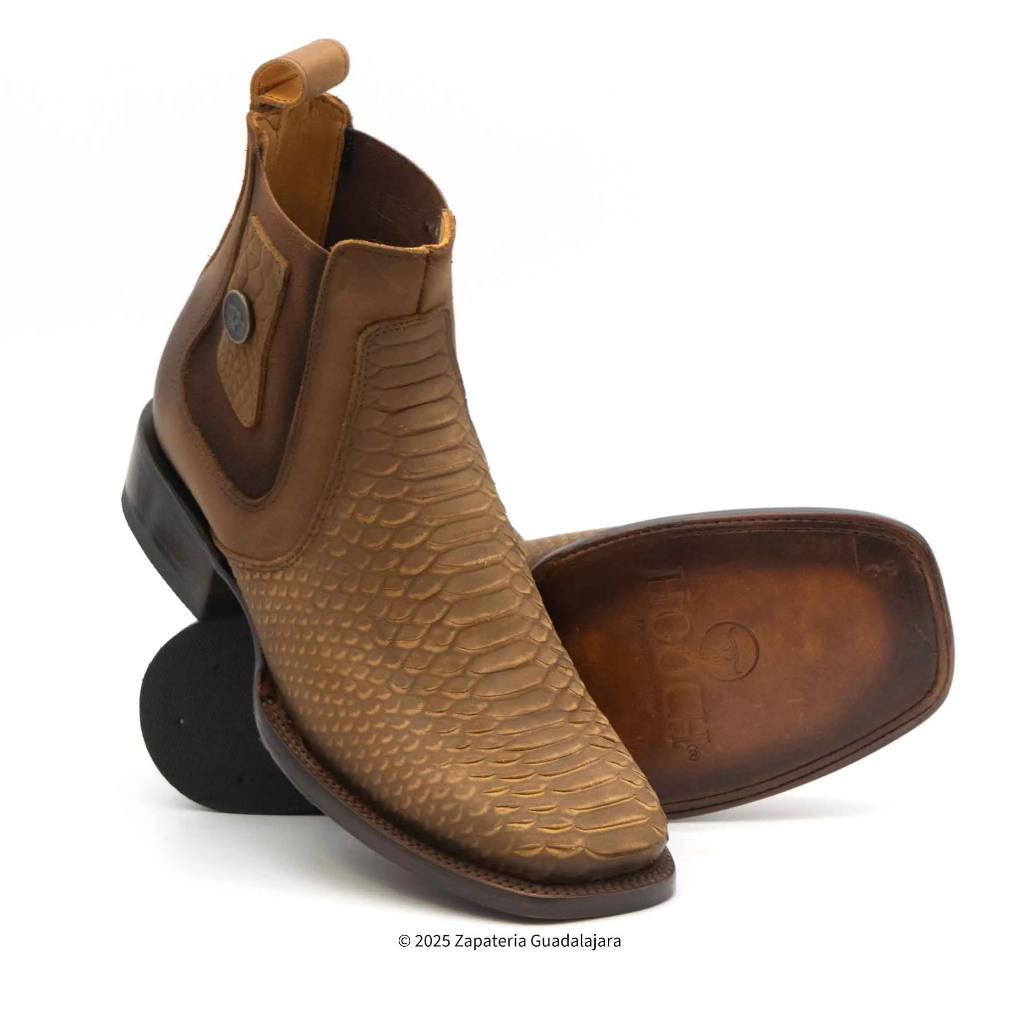 MEN'S WIDE SQUARE TOE FAUX PYTHON TRIBUTE HONEY LEATHER BOOT -H42R6351
