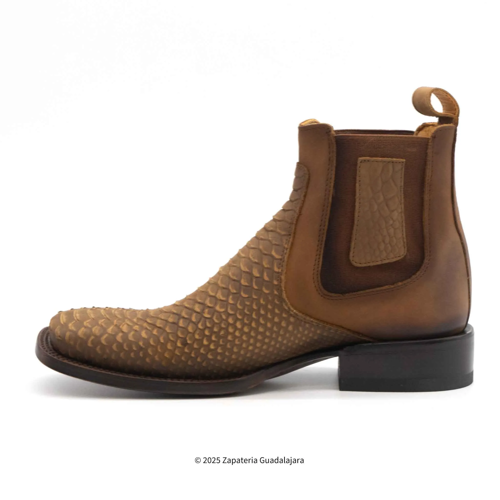 MEN'S WIDE SQUARE TOE FAUX PYTHON TRIBUTE HONEY LEATHER BOOT -H42R6351
