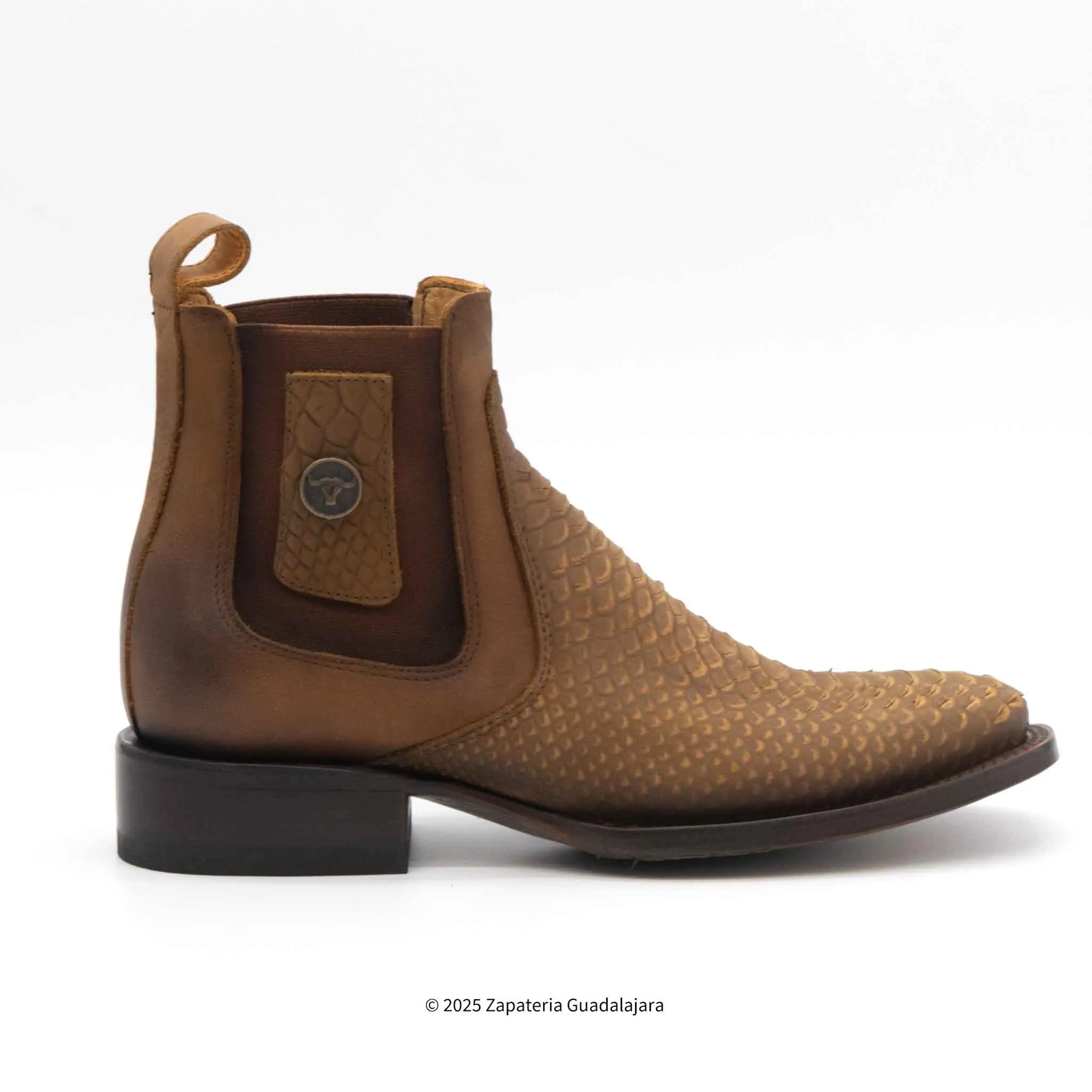 MEN'S WIDE SQUARE TOE FAUX PYTHON TRIBUTE HONEY LEATHER BOOT -H42R6351