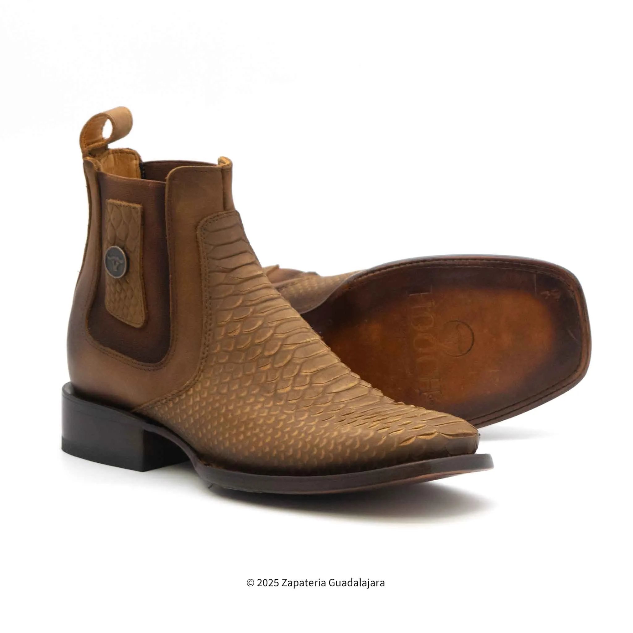 MEN'S WIDE SQUARE TOE FAUX PYTHON TRIBUTE HONEY LEATHER BOOT -H42R6351