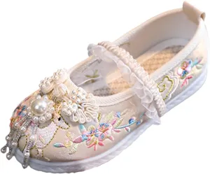 New Girls Handmade Hanfu Shoes Children Embroidered Shoes Shoes Baby Antique Costume Performance Shoes Girls Heels