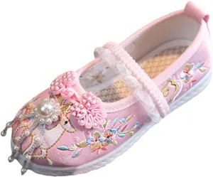 New Girls Handmade Hanfu Shoes Children Embroidered Shoes Shoes Baby Antique Costume Performance Shoes Girls Heels