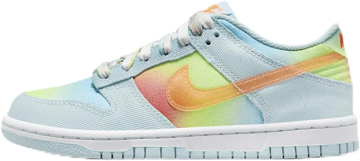Nike Dunk Low Big Kids' Shoes (HF4797-474, Glacier Blue/Light Lemon Twist/Aquarius Blue/Total Orange) Size 6