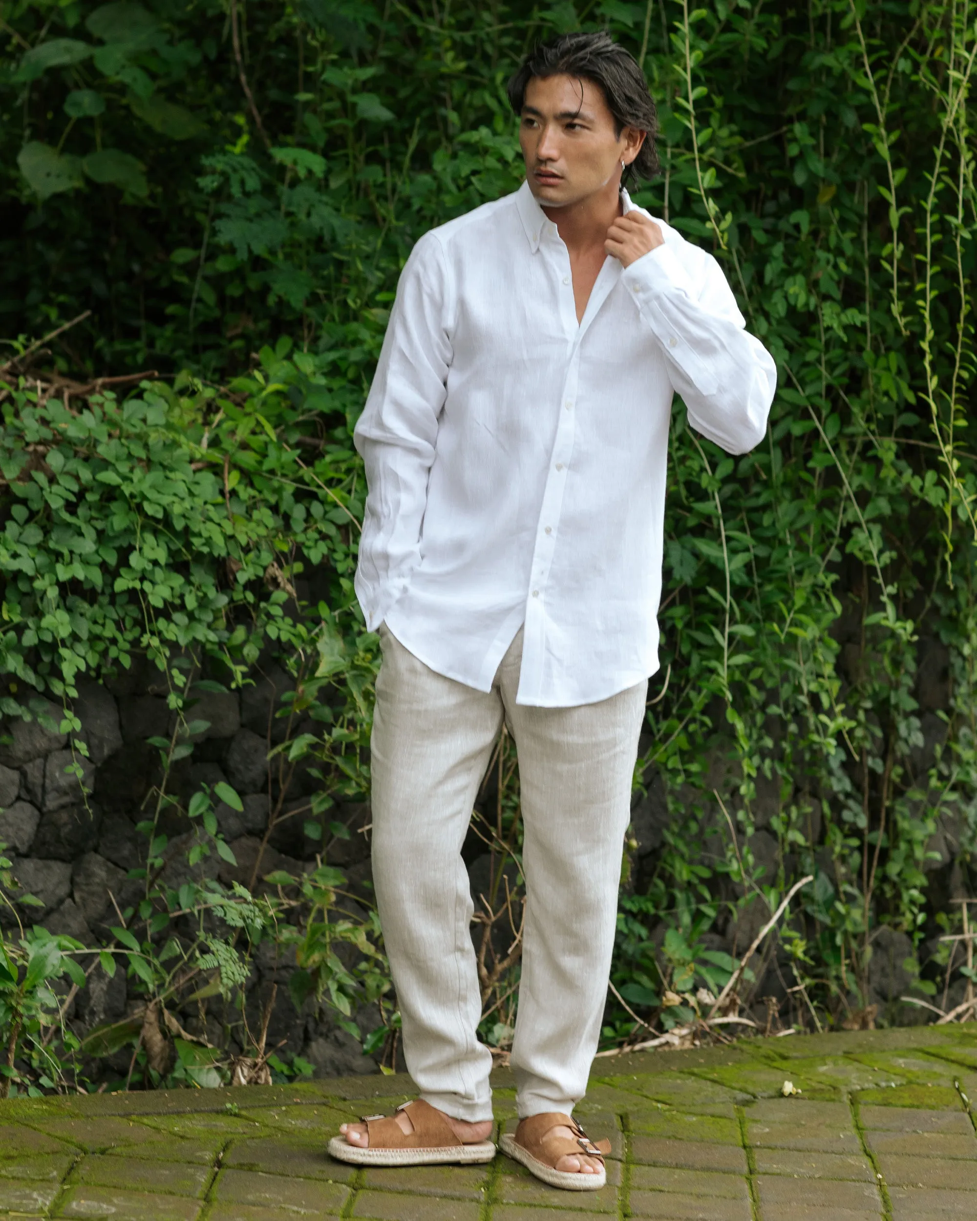 Regular straight leg men's linen pants SOGLIO in Natural melange
