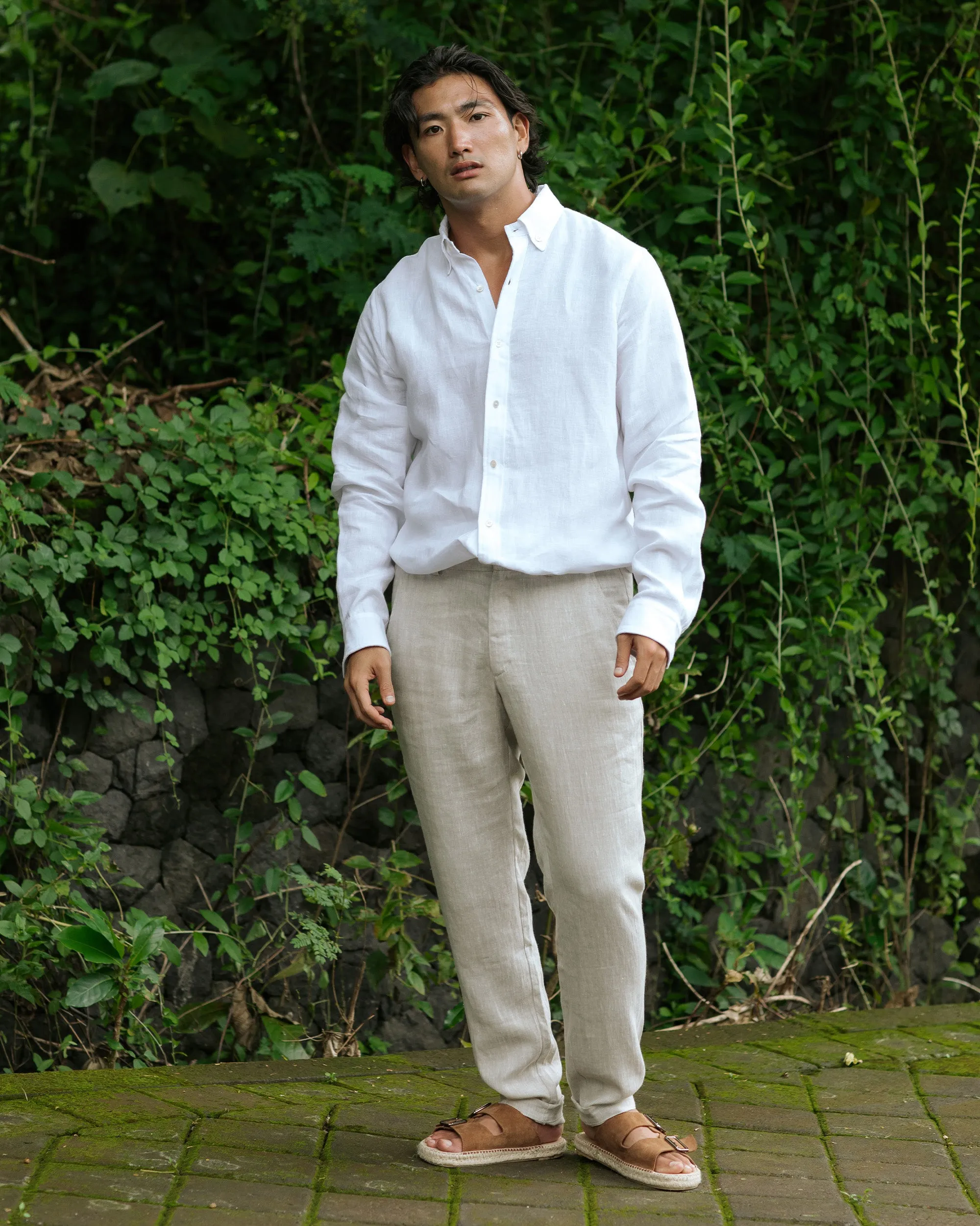 Regular straight leg men's linen pants SOGLIO in Natural melange