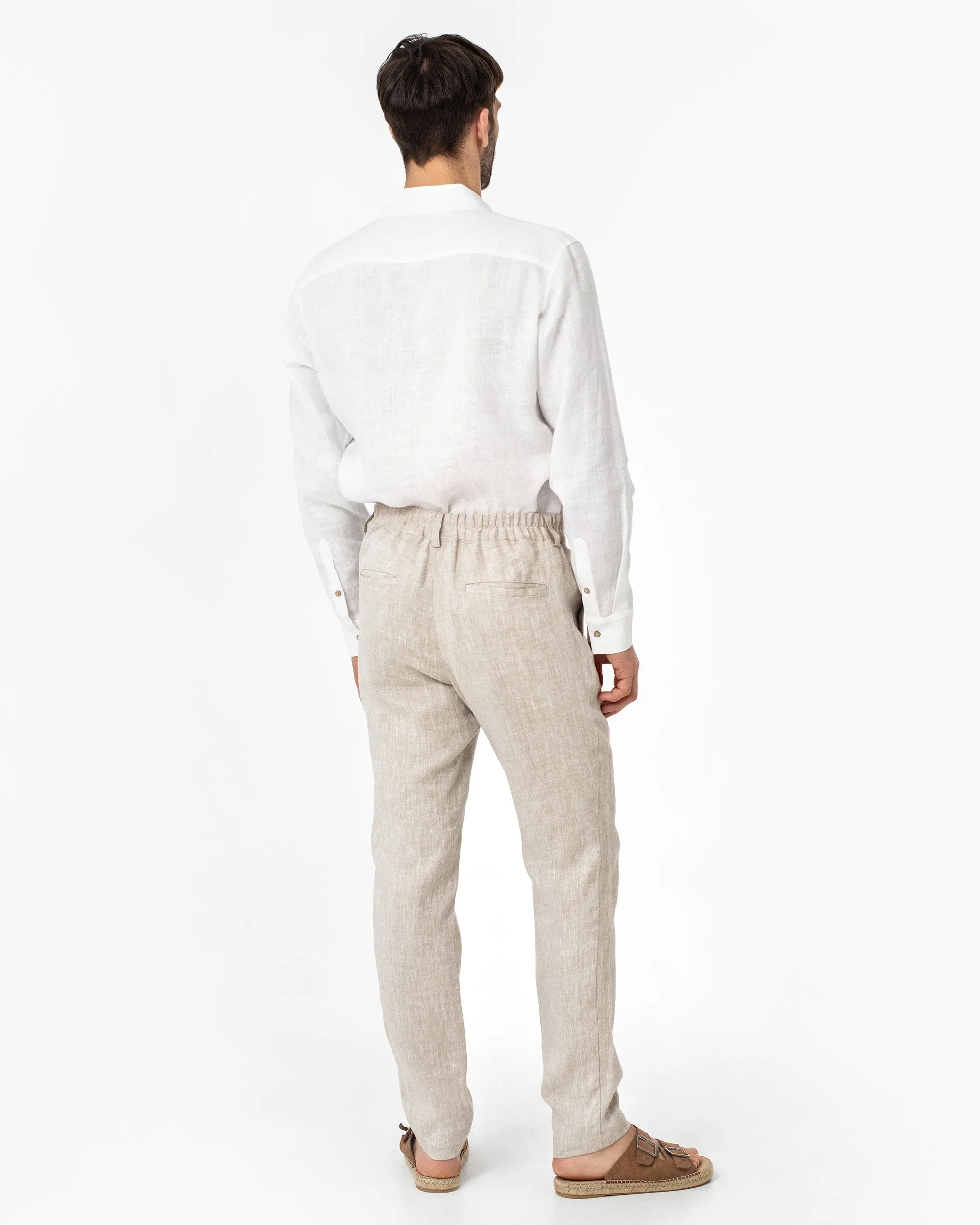 Regular straight leg men's linen pants SOGLIO in Natural melange