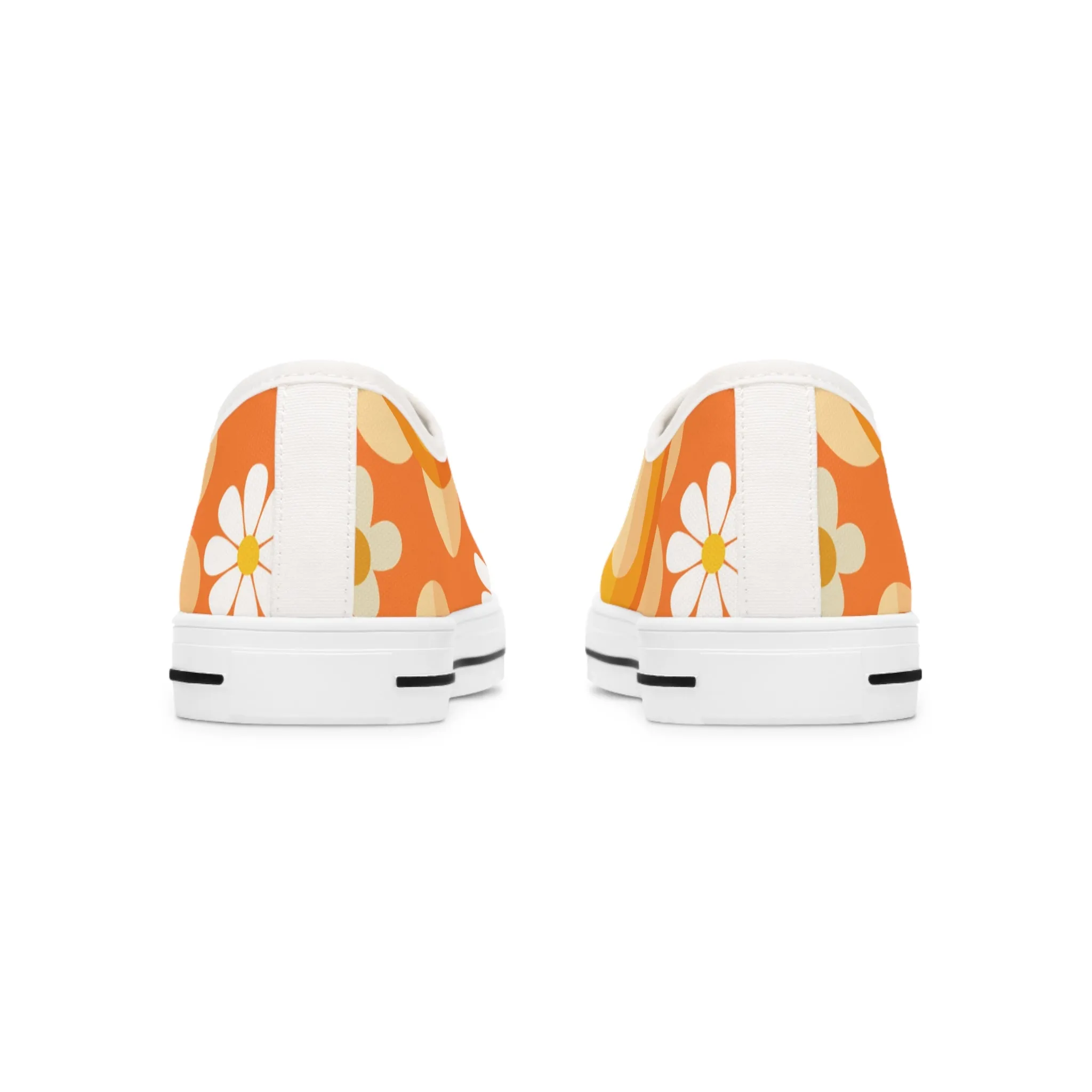 Retro 70s Floral Women's Low Top Sneakers - Trendy Orange Design