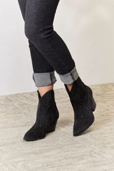 Rhinestone Ankle Cowboy Booties | Black