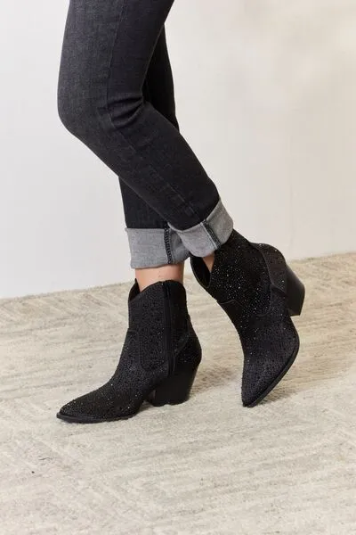 Rhinestone Ankle Cowboy Booties | Black