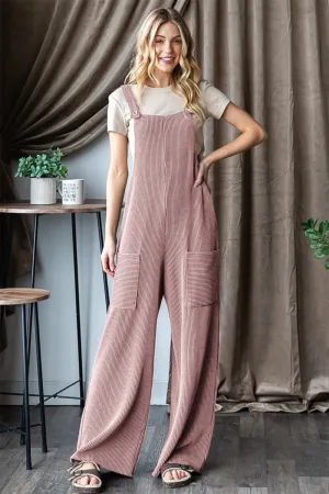 Ribbed Front Pocket Sleeveless Jumpsuit in Blush