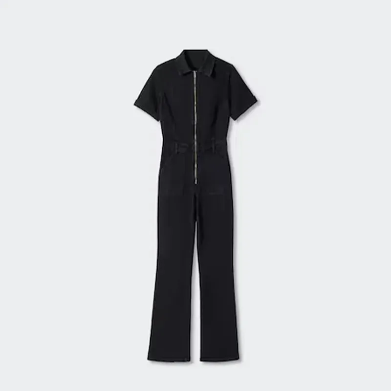 Slim Fit Lapel Denim Jumpsuit