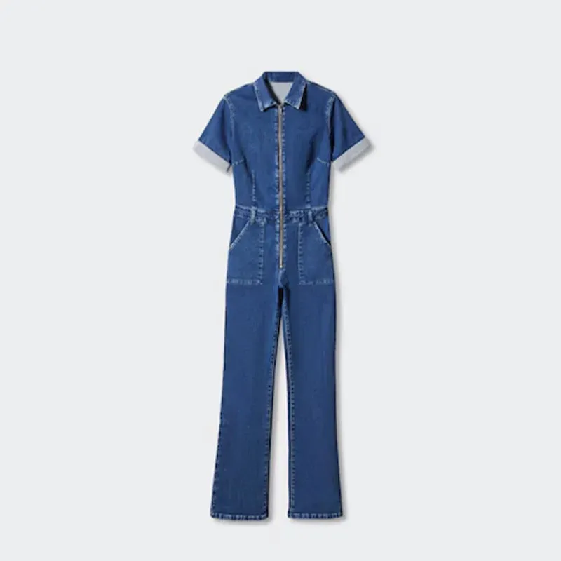 Slim Fit Lapel Denim Jumpsuit