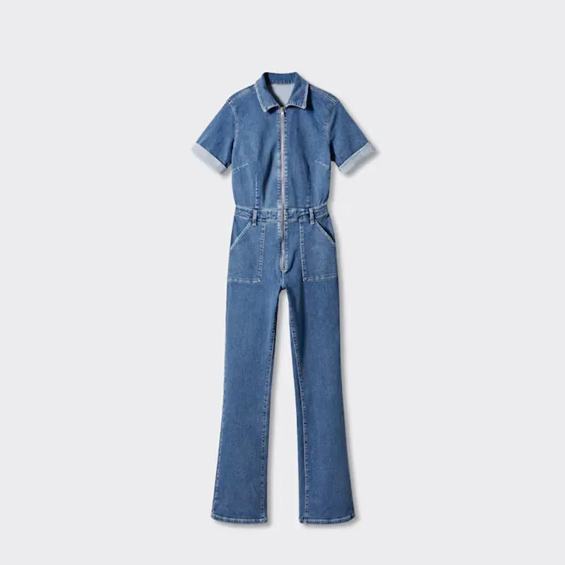 Slim Fit Lapel Denim Jumpsuit