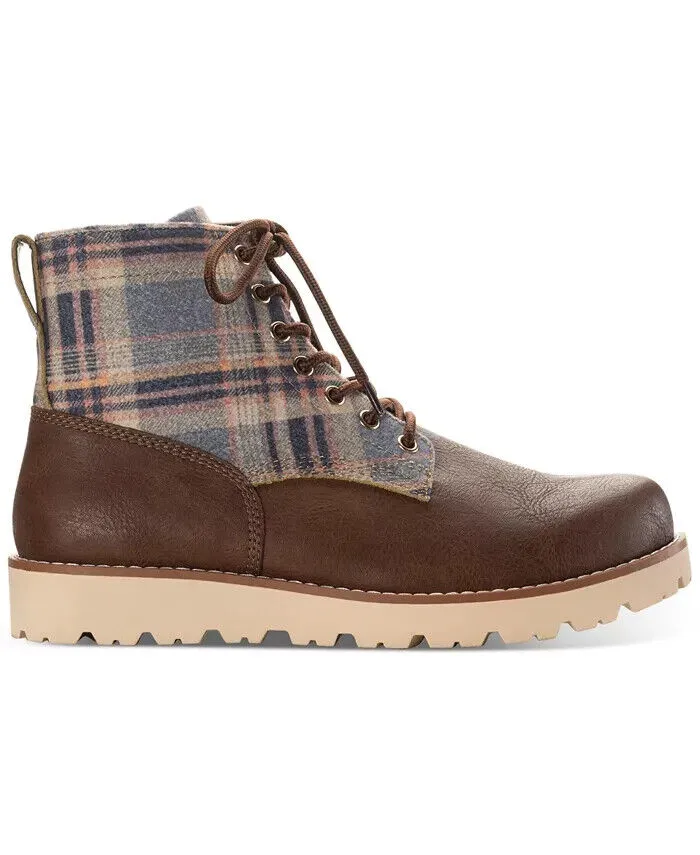 Sun   Stone Men's Wilder Plaid Lug Sole Boots Yellow Brown Plaid 8.5 M
