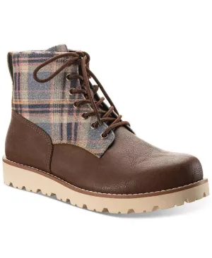 Sun   Stone Men's Wilder Plaid Lug Sole Boots Yellow Brown Plaid 8.5 M