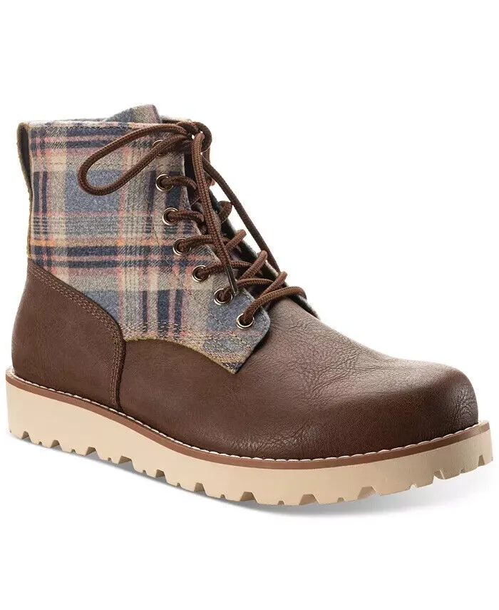 Sun   Stone Men's Wilder Plaid Lug Sole Boots Yellow Brown Plaid 8.5 M