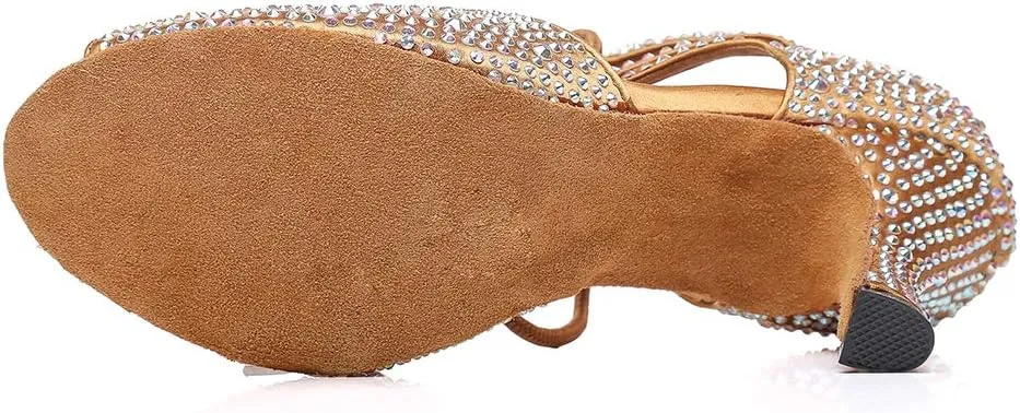 SWDZM Women's Latin Dance Shoes Open-Toe Lace-up Rhinestone Salsa Tango Ballroom Professional Practice Performance Dance Shoes Model-YCL387