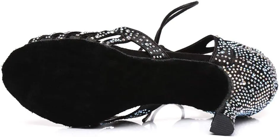 SWDZM Women's Latin Dance Shoes Open-Toe Lace-up Rhinestone Salsa Tango Ballroom Professional Practice Performance Dance Shoes Model-YCL387