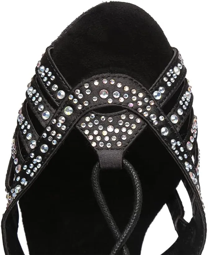 SWDZM Women's Latin Dance Shoes Open-Toe Lace-up Rhinestone Salsa Tango Ballroom Professional Practice Performance Dance Shoes Model-YCL387