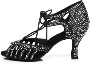 SWDZM Women's Latin Dance Shoes Open-Toe Lace-up Rhinestone Salsa Tango Ballroom Professional Practice Performance Dance Shoes Model-YCL387