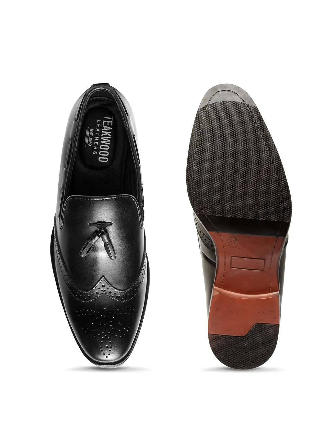Teakwood Leathers Panelled Formal Slip-Ons Moccasin with Tassel Accent