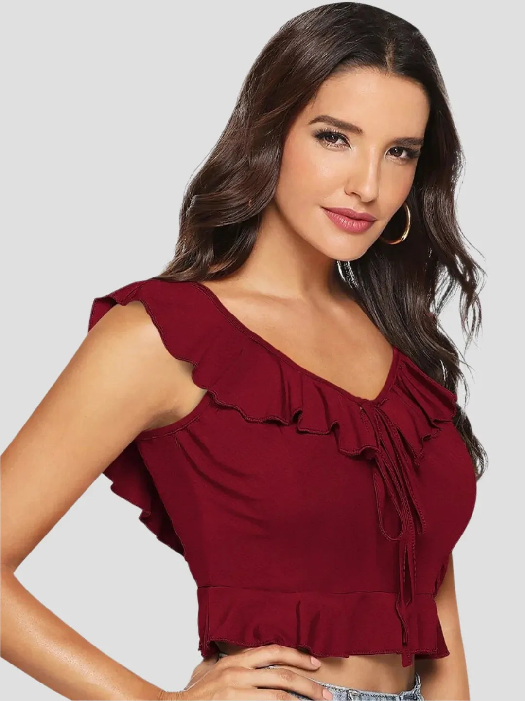 V-Neck with Frill Accent