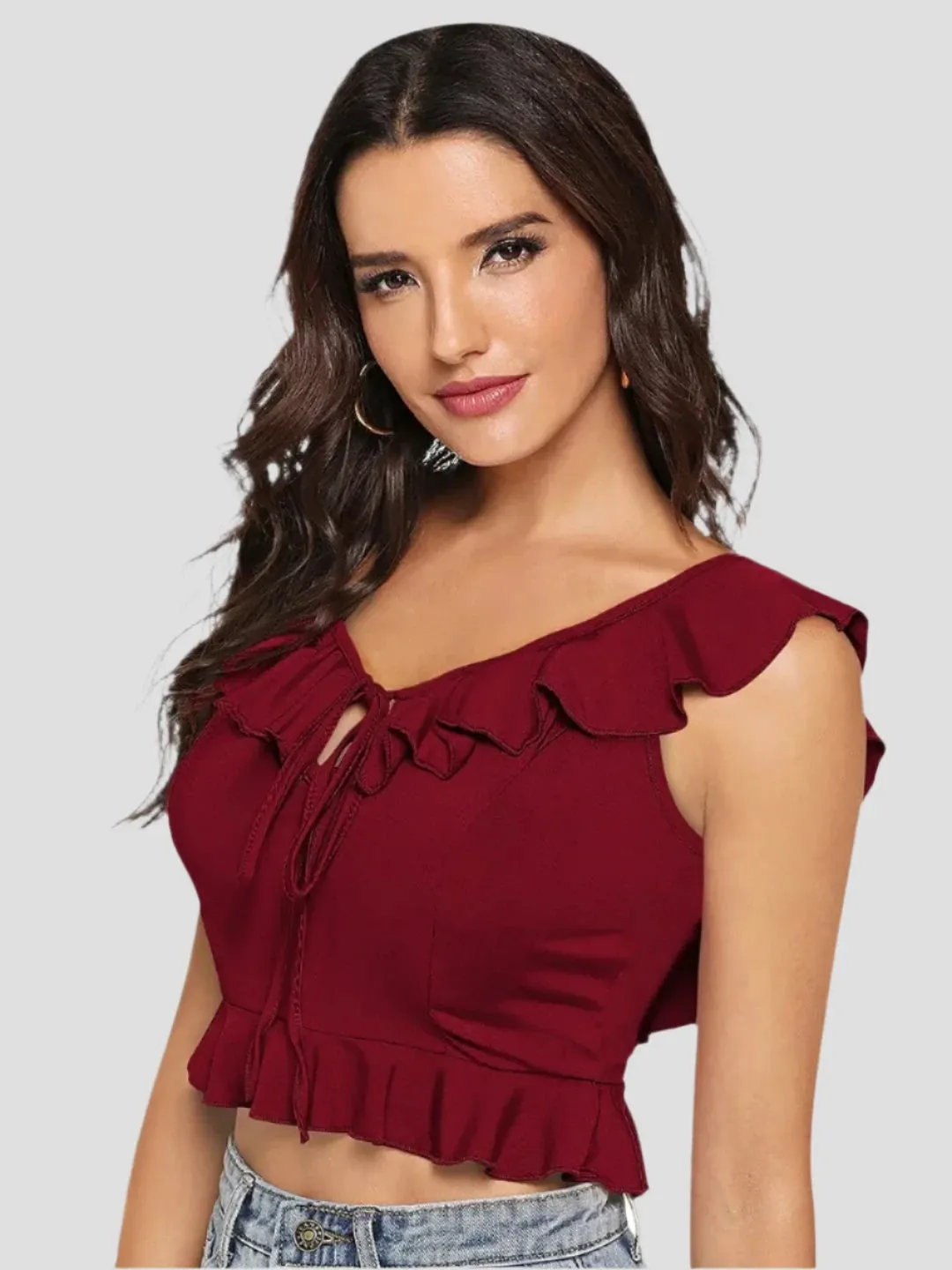 V-Neck with Frill Accent