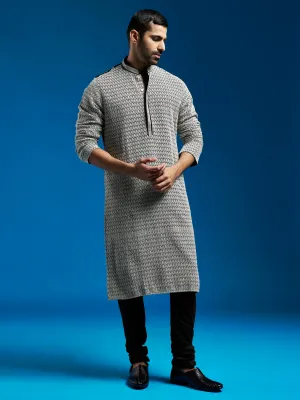 VASTRAMAY Men's Black Georgette Kurta And Pyjama Set