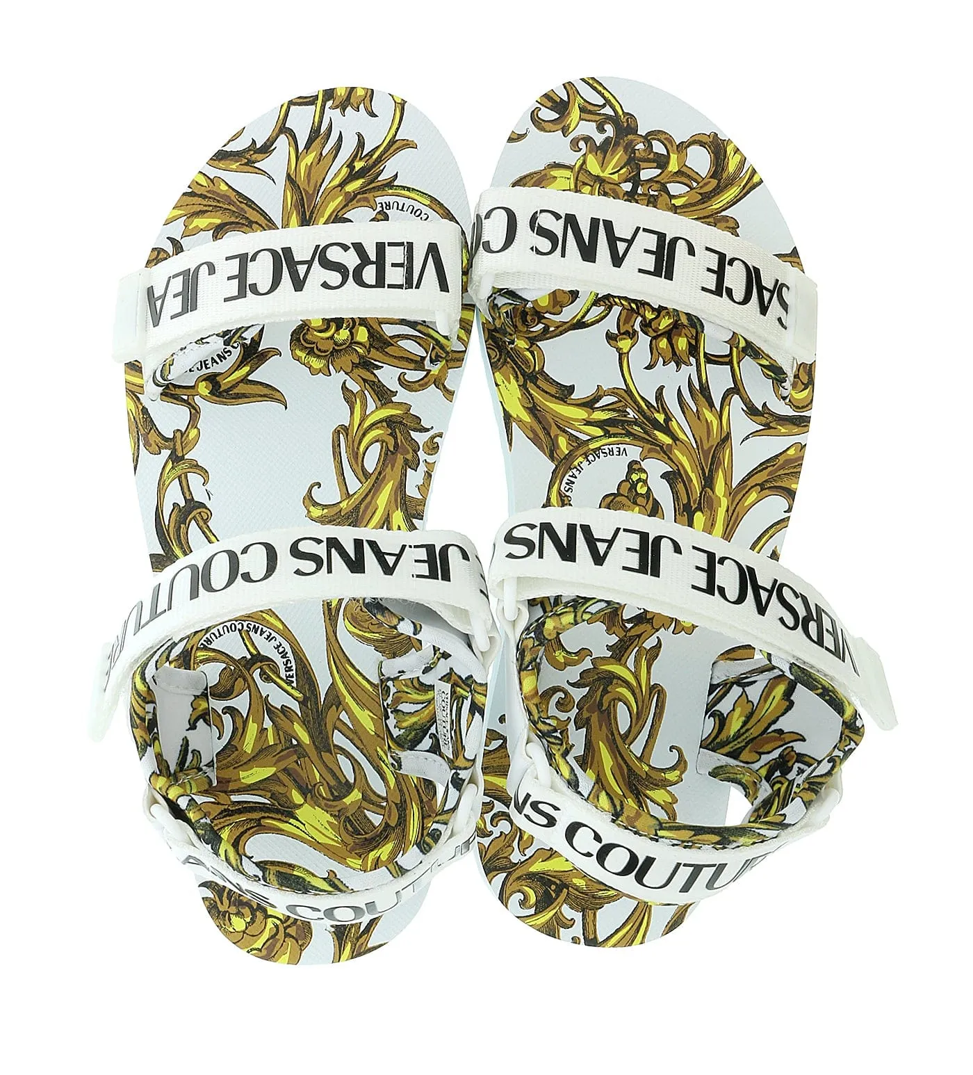 Versace Jeans Couture White Gold Baroque Trek Beach Sandals -