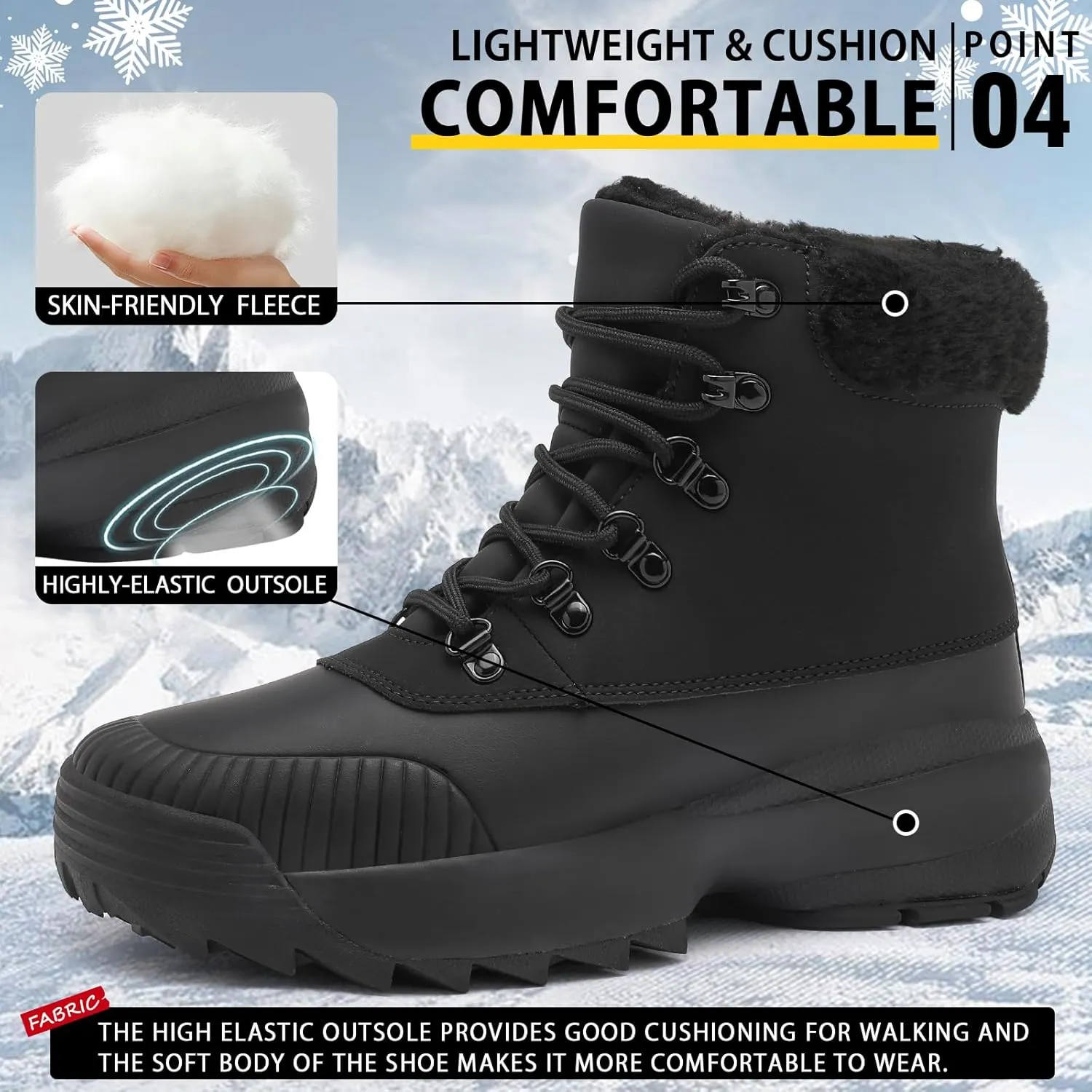 Waterproof Winter Snow Boots for WomenInsulated-Warm Fur-Lined BootiesNon-Slip Cushion Outdoor Walking BootsLightweight Comfortable Casual Suede Leather Short Boots