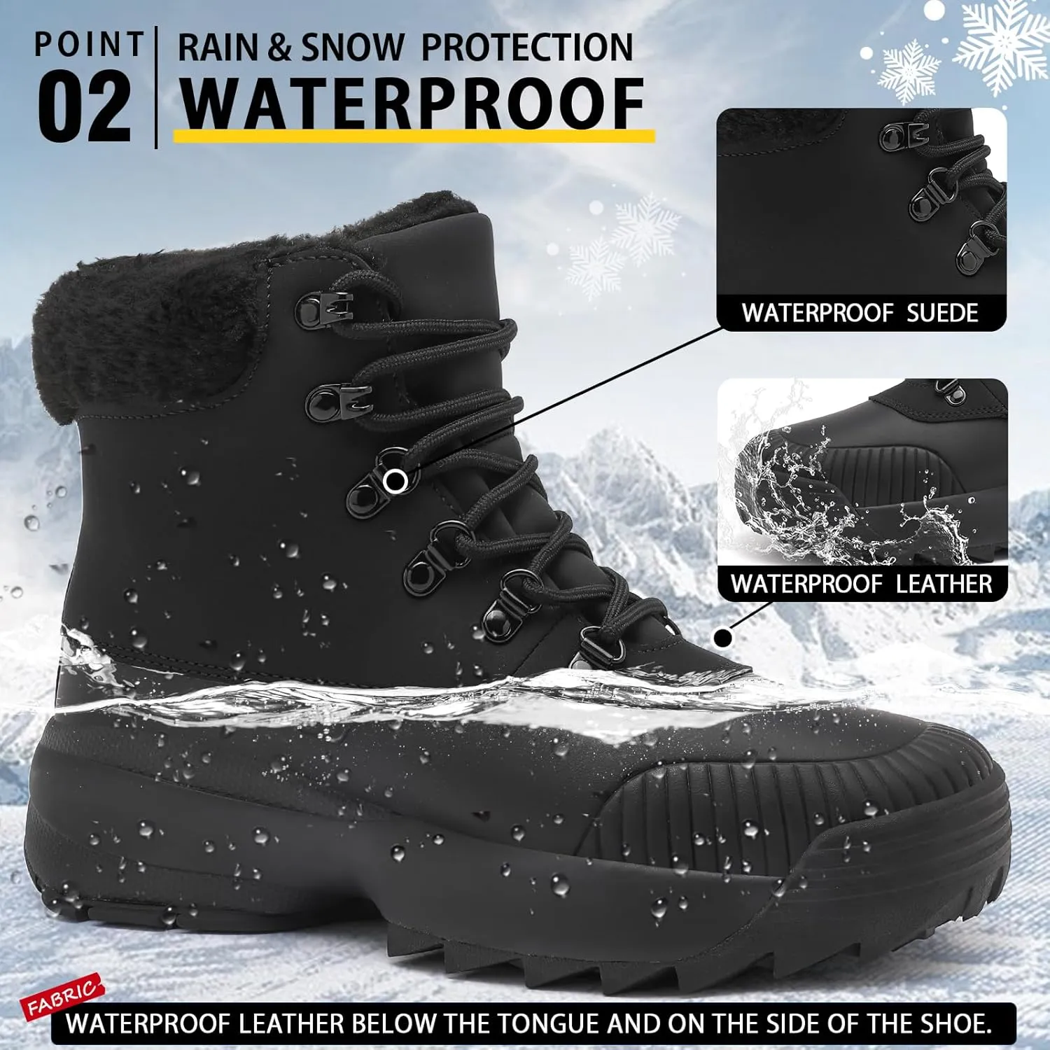 Waterproof Winter Snow Boots for WomenInsulated-Warm Fur-Lined BootiesNon-Slip Cushion Outdoor Walking BootsLightweight Comfortable Casual Suede Leather Short Boots