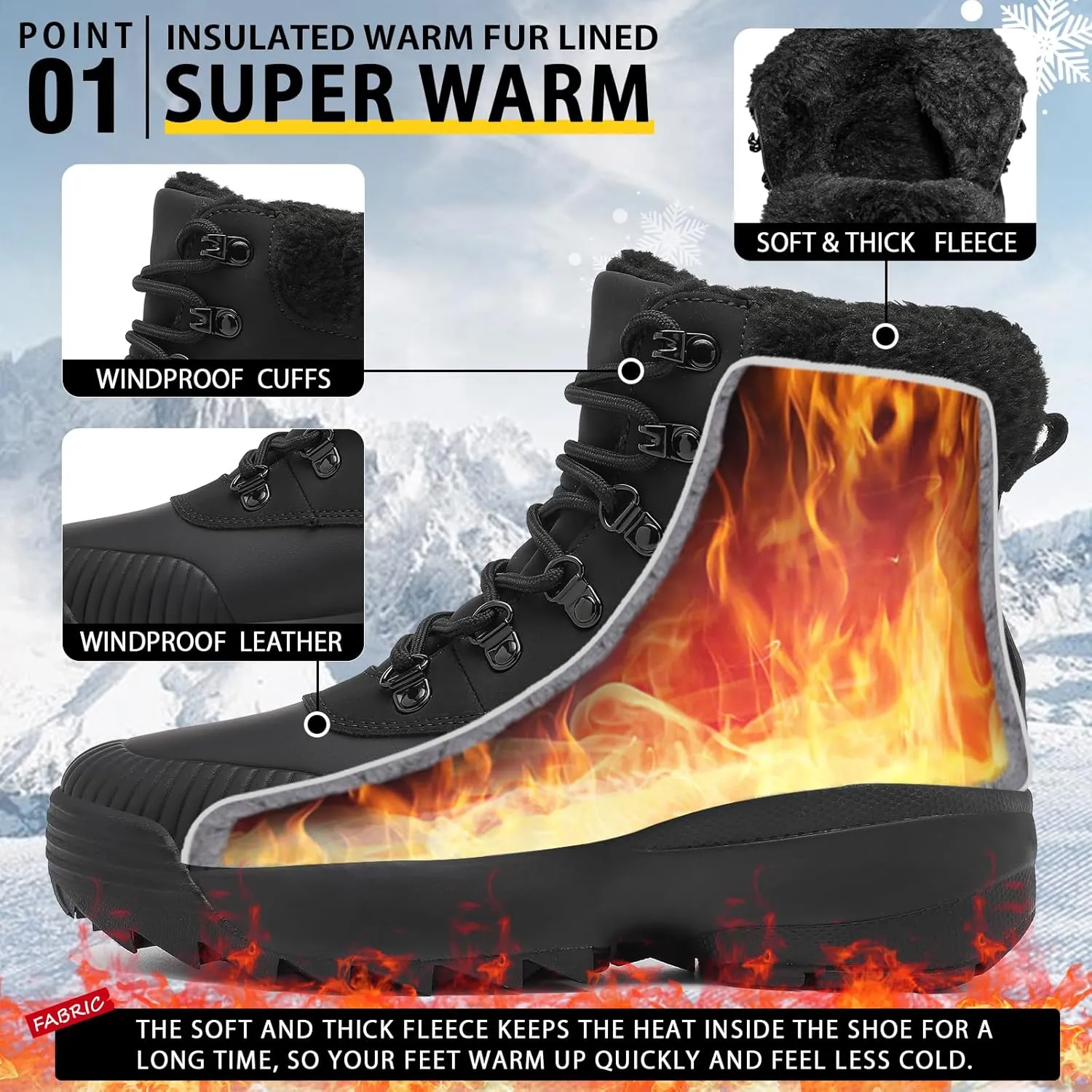 Waterproof Winter Snow Boots for WomenInsulated-Warm Fur-Lined BootiesNon-Slip Cushion Outdoor Walking BootsLightweight Comfortable Casual Suede Leather Short Boots