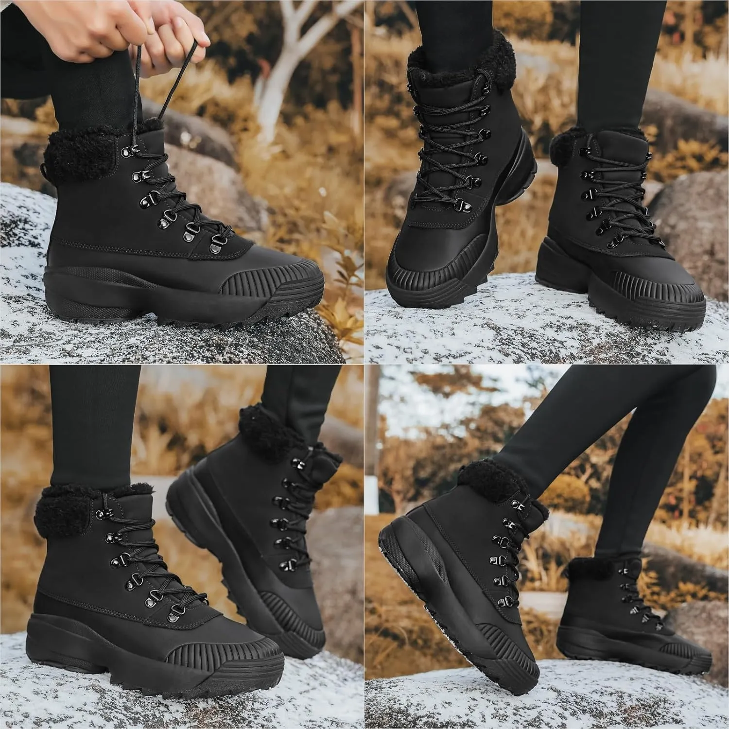 Waterproof Winter Snow Boots for WomenInsulated-Warm Fur-Lined BootiesNon-Slip Cushion Outdoor Walking BootsLightweight Comfortable Casual Suede Leather Short Boots