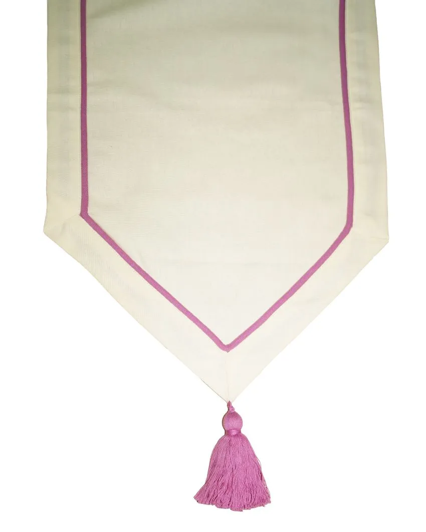 White Hemstitch Cotton 6 Seater Table Runner With Ladder Lace | 71 X 13 Inches