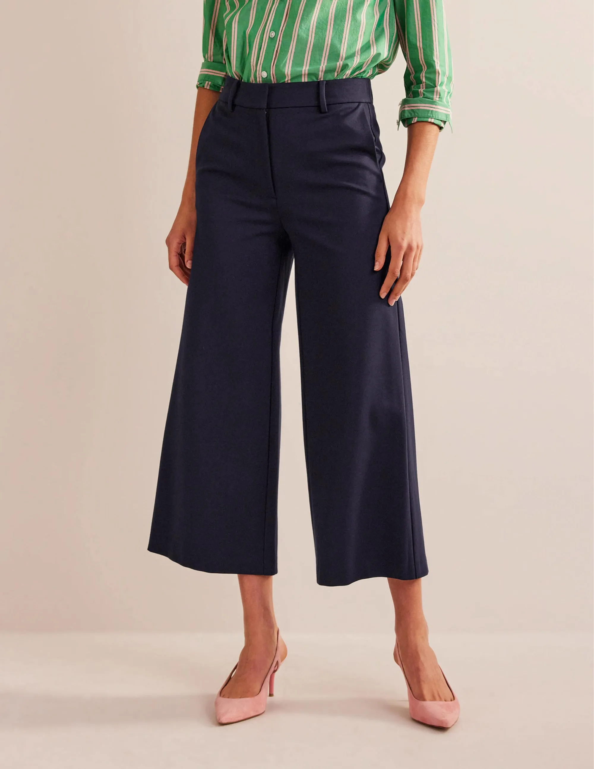 Wide-Leg Ponte Culottes-Navy