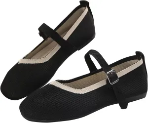 Women's Flat Shoes Flying Weave Round Toe Shallow Mouth Retro Colorblocking One Foot Stirrup Casual Work Single Shoes