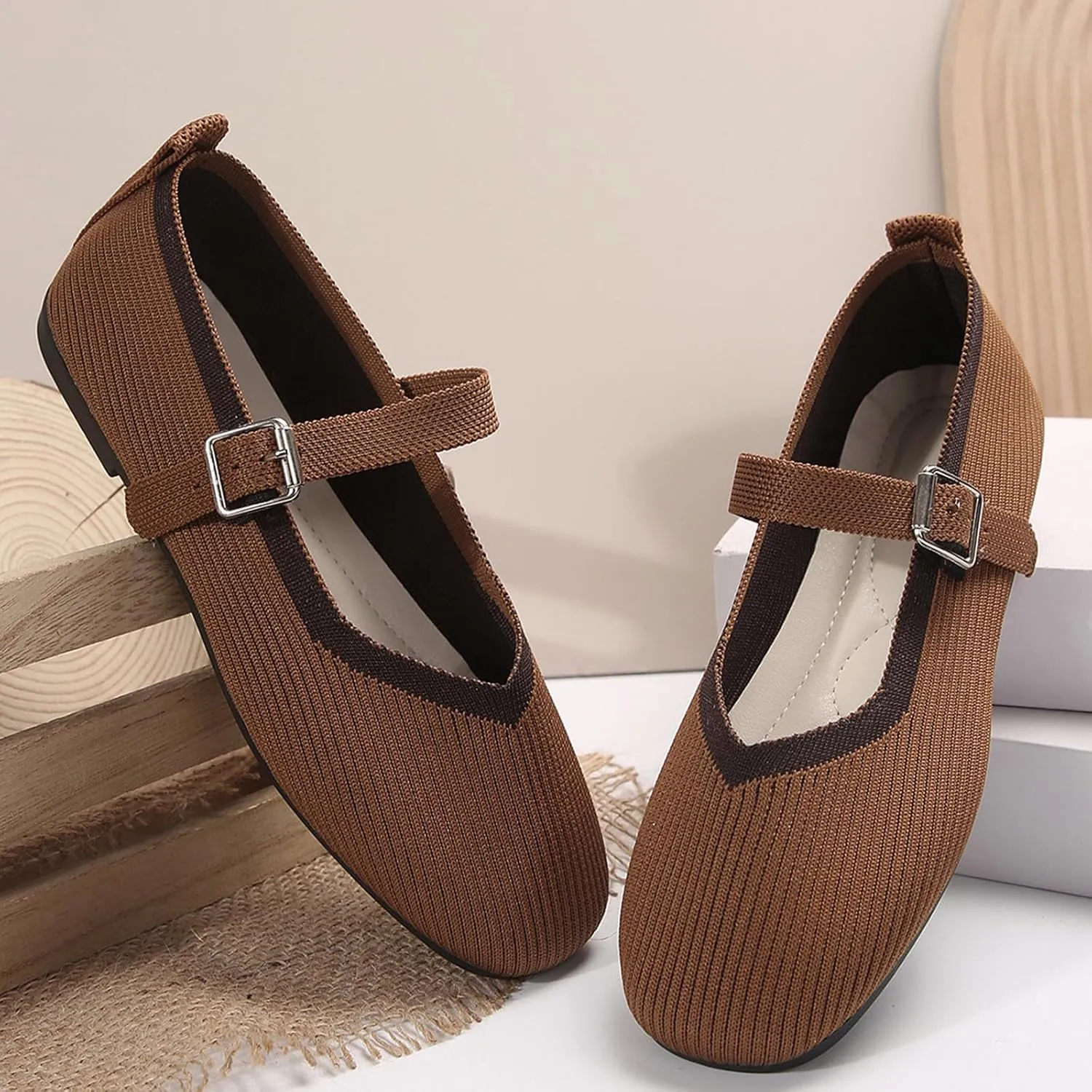 Women's Flat Shoes Flying Weave Round Toe Shallow Mouth Retro Colorblocking One Foot Stirrup Casual Work Single Shoes
