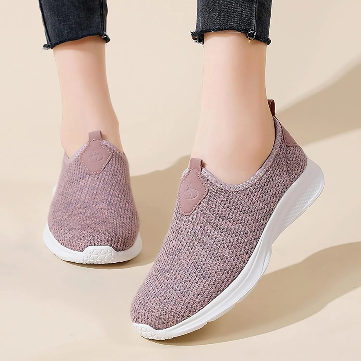 Womens Flat Slip On Sneakers Casual Walking Shoes Lightweight Canvas Comfortable Elastic Non Slip Loafers