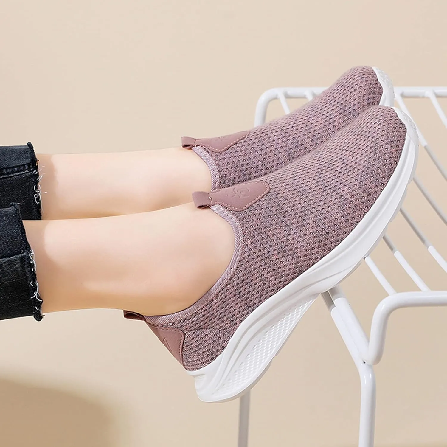 Womens Flat Slip On Sneakers Casual Walking Shoes Lightweight Canvas Comfortable Elastic Non Slip Loafers