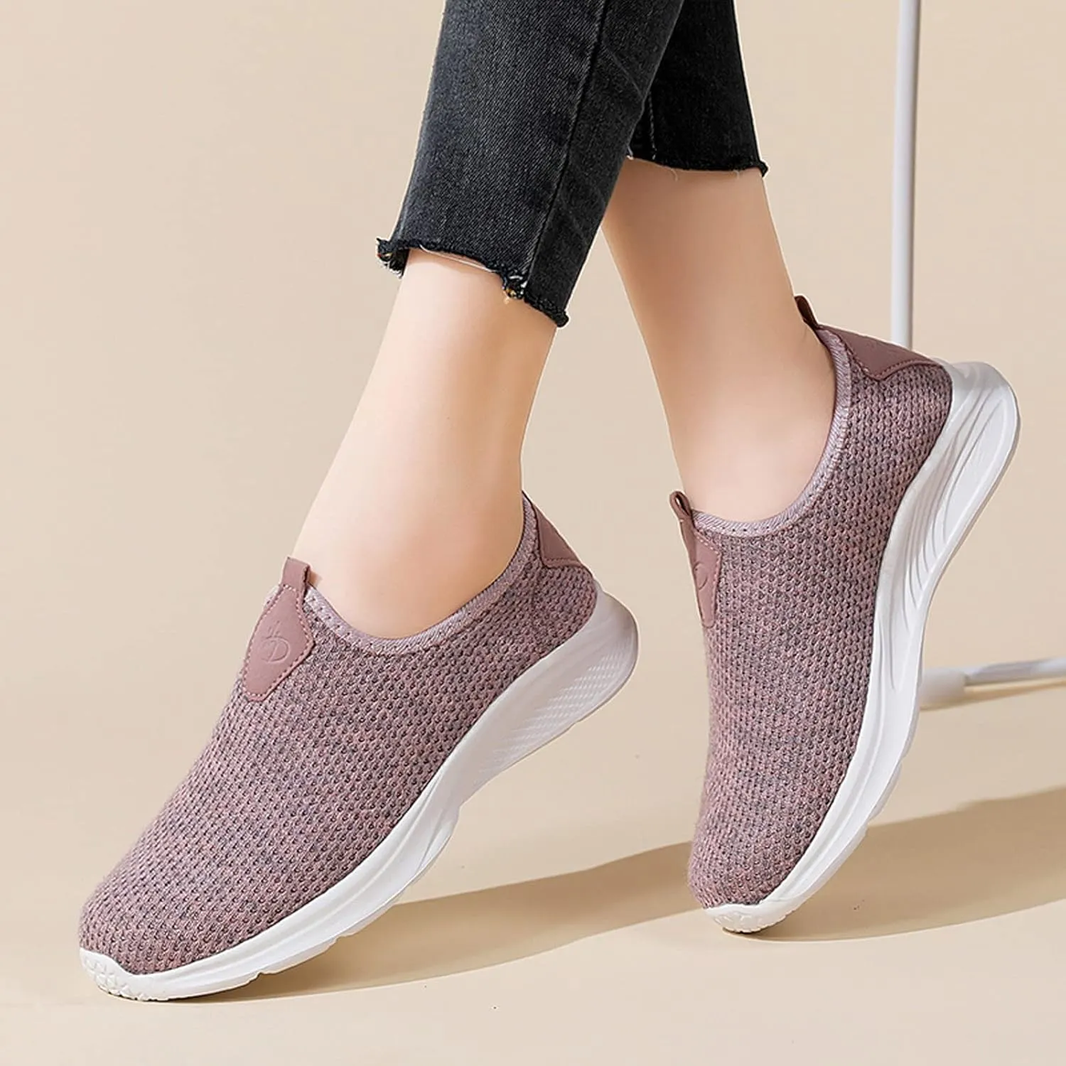 Womens Flat Slip On Sneakers Casual Walking Shoes Lightweight Canvas Comfortable Elastic Non Slip Loafers