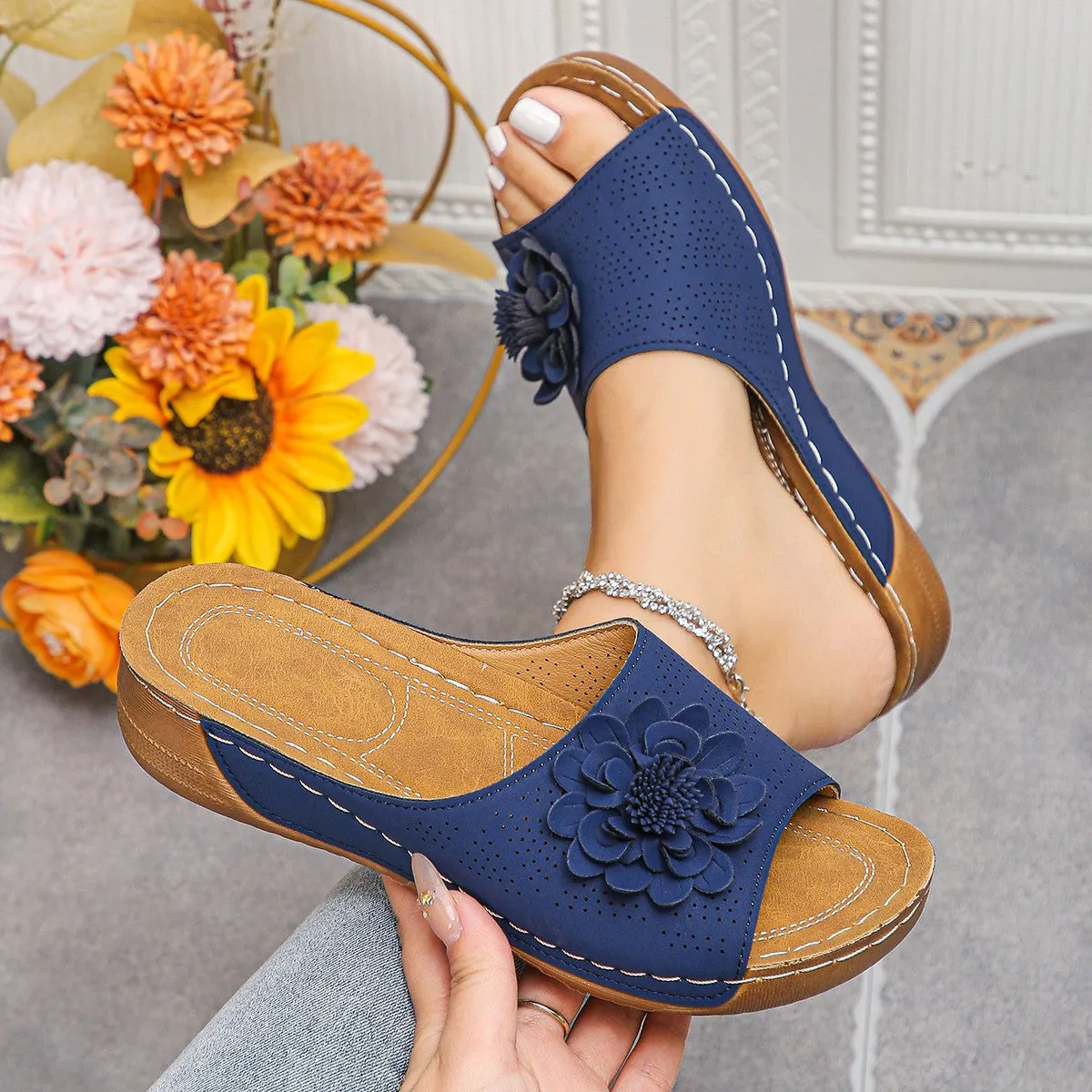 Women's Flower Wedge Sandals