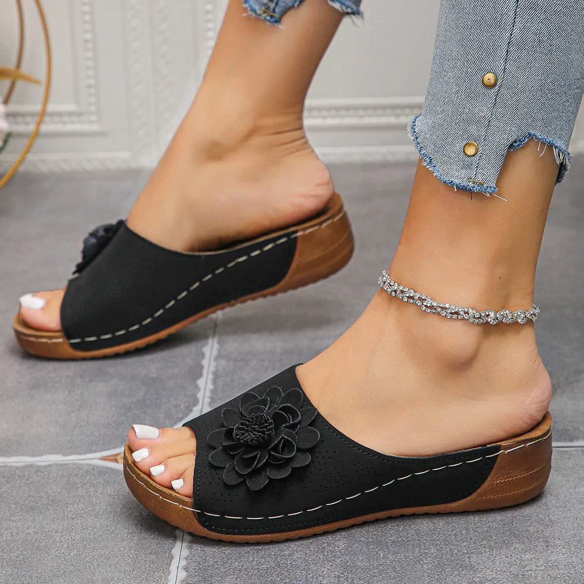 Women's Flower Wedge Sandals