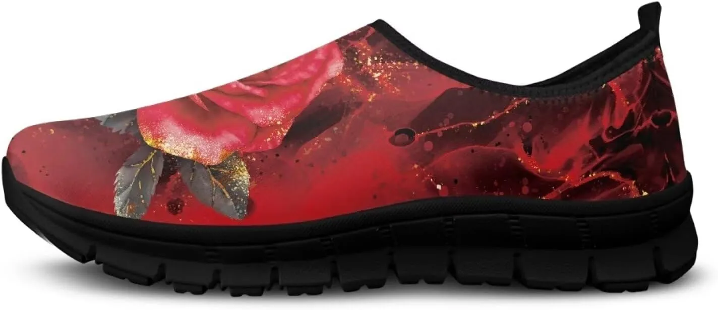 Women's Rose Sneaker Casual Low Top Lightweight Running Shoes Cozy Slip On Anti-Skid Outdoor Walking Sneaker for Ladies US 5.5-11.5