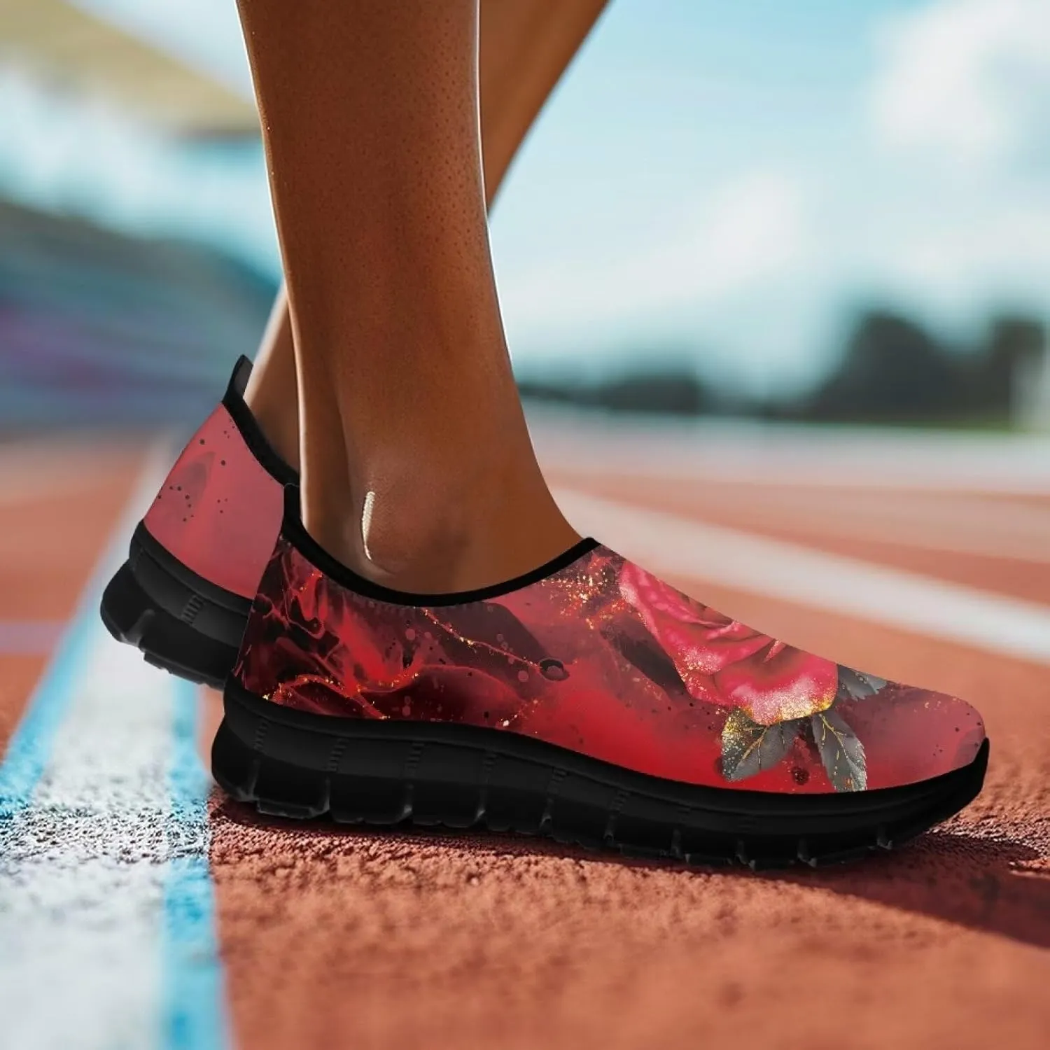 Women's Rose Sneaker Casual Low Top Lightweight Running Shoes Cozy Slip On Anti-Skid Outdoor Walking Sneaker for Ladies US 5.5-11.5